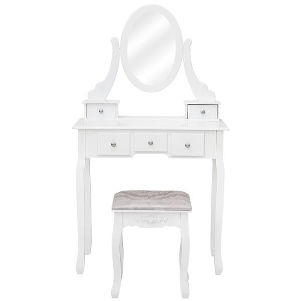 Single Mirror 5 Drawer Dressing Table White