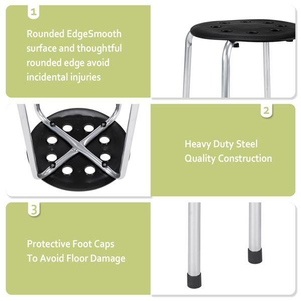 5-Piece Stackable Round Stool Black Silver