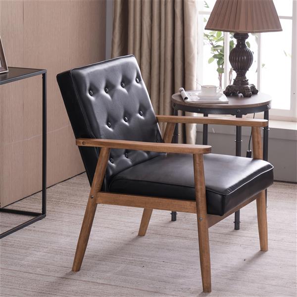 Retro Modern Wooden Single Sofa Chair Black PU