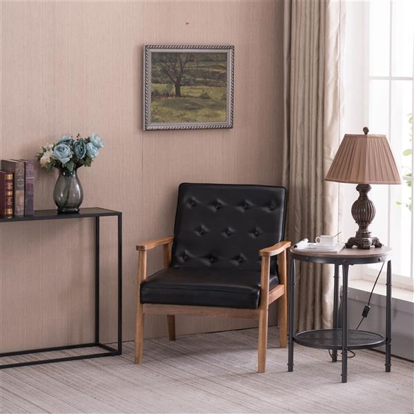 Retro Modern Wooden Single Sofa Chair Black PU