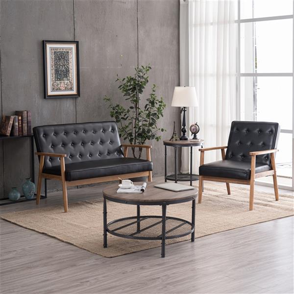 Retro Modern Wooden Single Sofa Chair Black PU