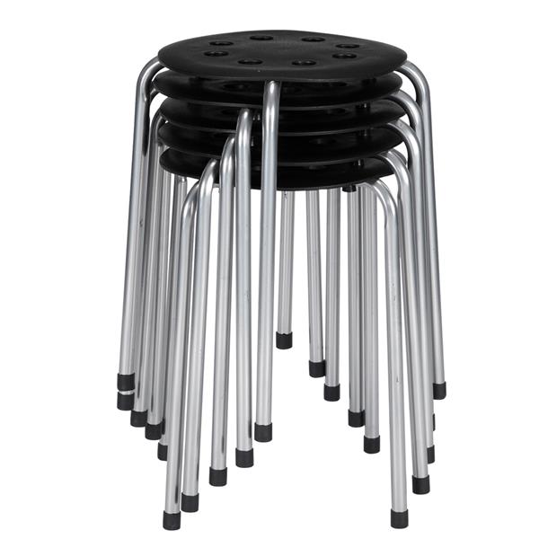 5-Piece Stackable Round Stool Black Silver