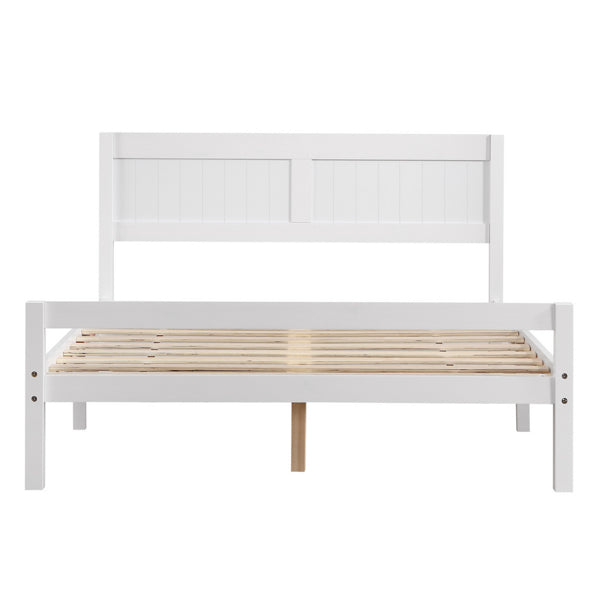 Vertical Board Bed Head Horizontal Bar Bed End Solid Wood Bed White 4FT6