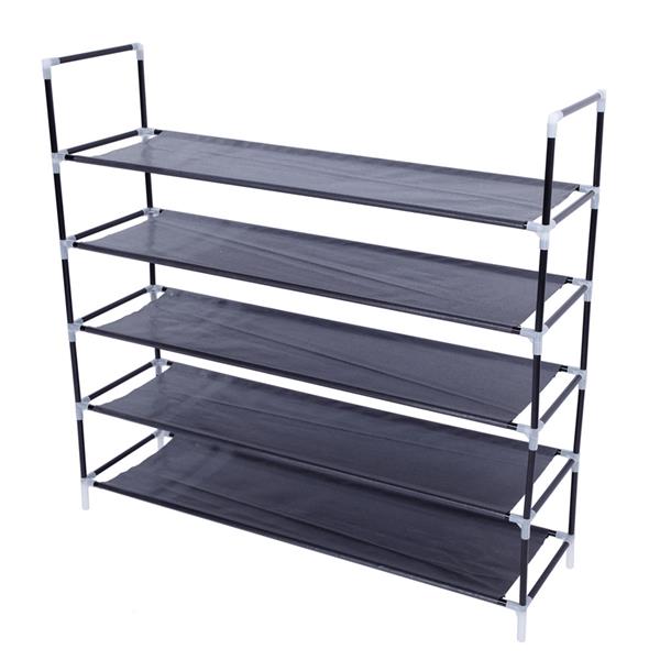 Simple Assembly 5 Tiers Non-woven Fabric Shoe Rack with Handle Black