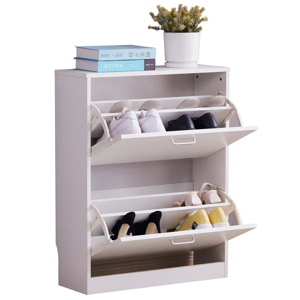 2 Tier Wooden Shoe Storage Cupboard Organizer White