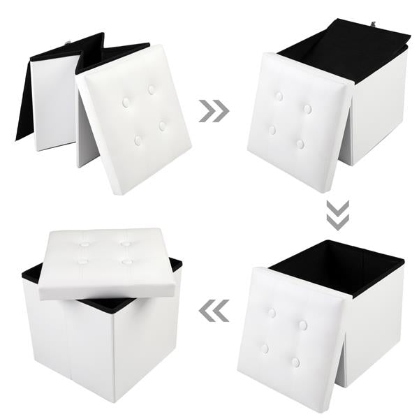 PU Leather Footstool with Leather Buckle White 38*38*38cm