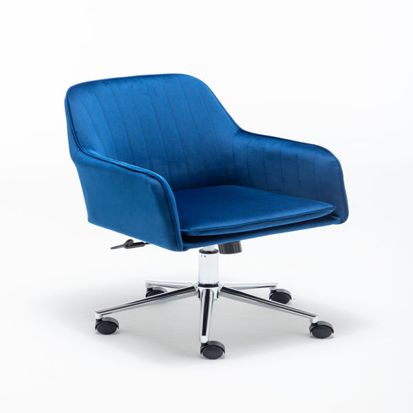 Velvet fabric Home Office Swivel Chair with Metal Base Adjustable Blue