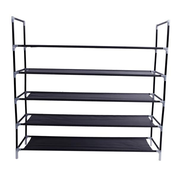 Simple Assembly 5 Tiers Non-woven Fabric Shoe Rack with Handle Black