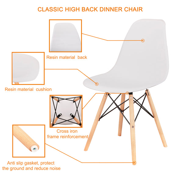 Dining Chairs with Natural Wood Legs & ABS backrest White
