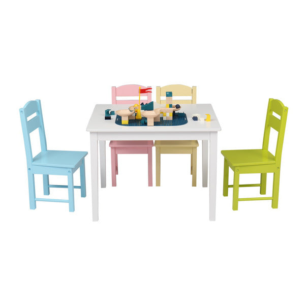 Colorful Kids Wood Square Table and 4 Chairs Set