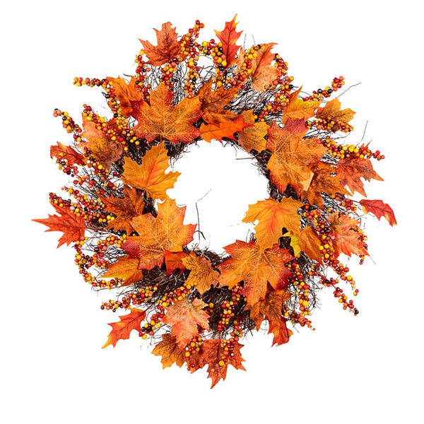 18inch Autumn Rattan Weave berry Maple Leaf Decoration Wreath