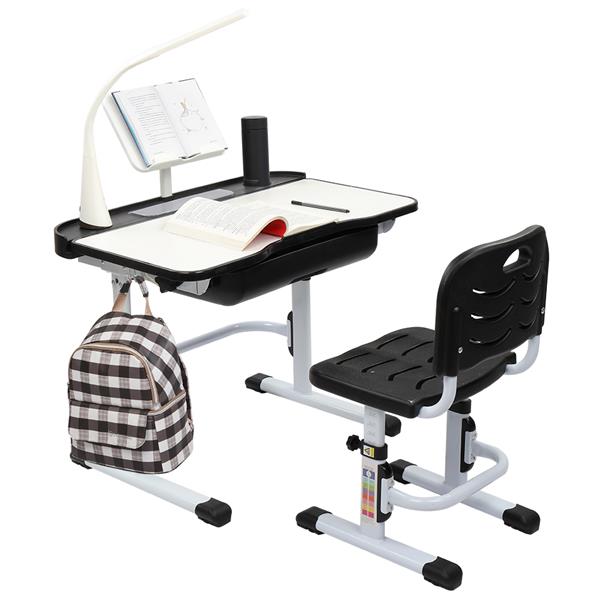70CM Lifting Children Learning Table And Chair Black (With Table Lamp)