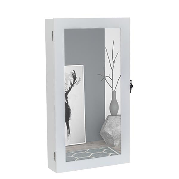 Wooden Wall Mounted Jewelry Storage Mirror Cabinet-White