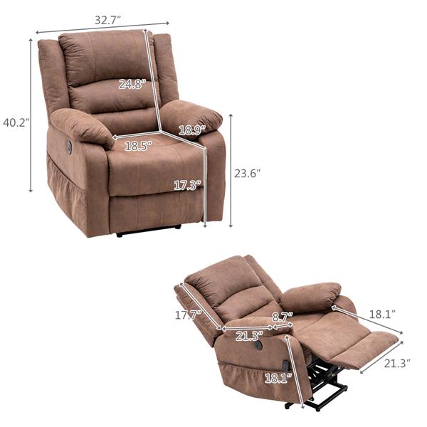 Type C electric lift function chair with massage brown PU combination