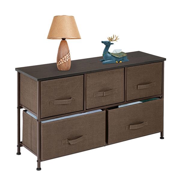 2-Tier 5 Drawer Dresser Tower Unit Storage Organizer Brown