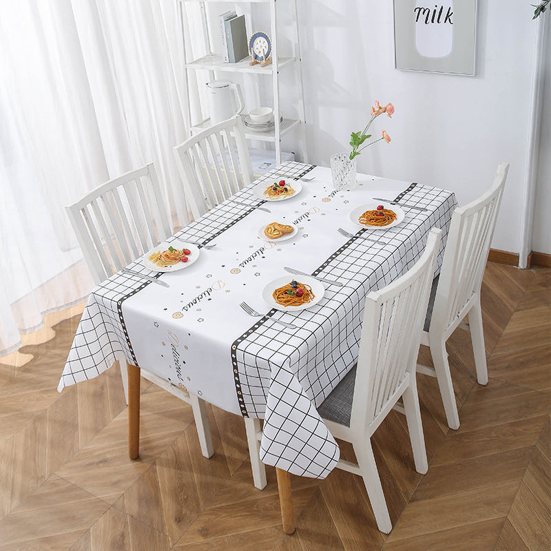 Vinmax 137*90cm Tablecloth anti-scald water and oil resistant wash-free PVC plaid coffee table mat