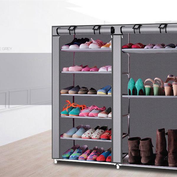 Double Rows 9 Lattices Combination Shoe Cabinet Gray