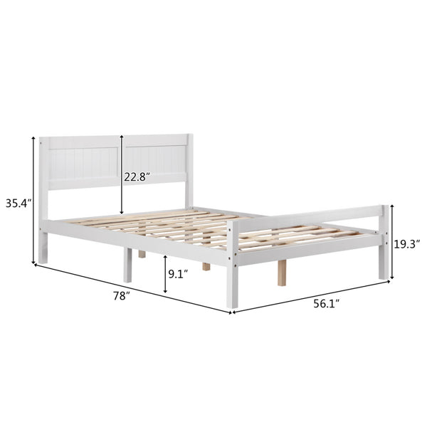 Vertical Board Bed Head Horizontal Bar Bed End Solid Wood Bed White 4FT6