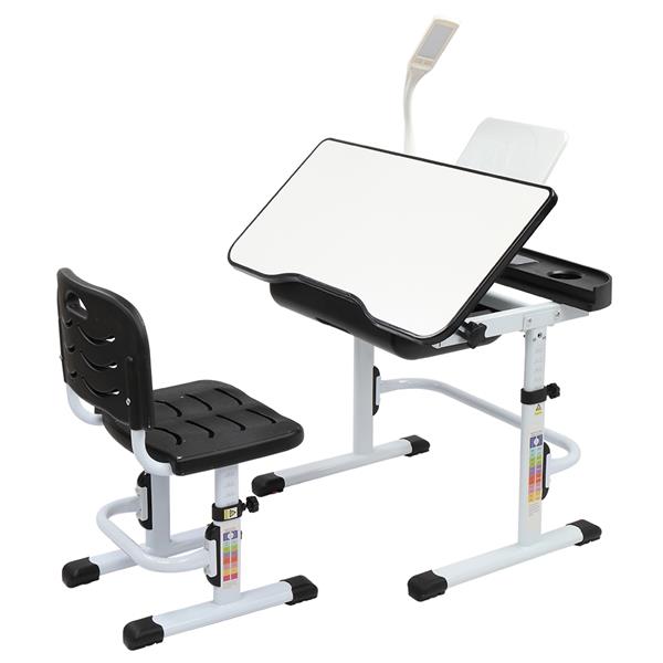 70CM Lifting Children Learning Table And Chair Black (With Table Lamp)