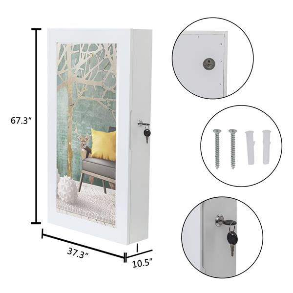 Wooden Wall Mounted Jewelry Storage Mirror Cabinet-White