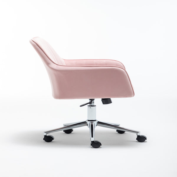 Velvet fabric Home Office Swivel Chair with Metal Base Adjustable Pink