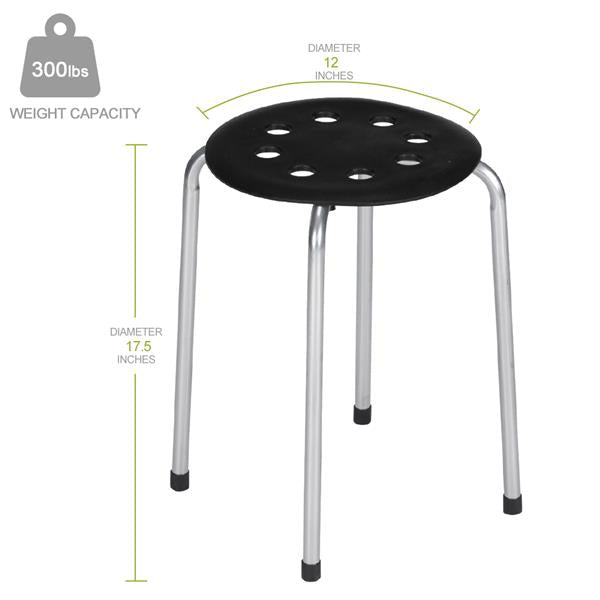 5-Piece Stackable Round Stool Black Silver