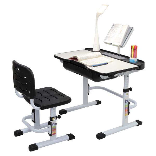 70CM Lifting Children Learning Table And Chair Black (With Table Lamp)