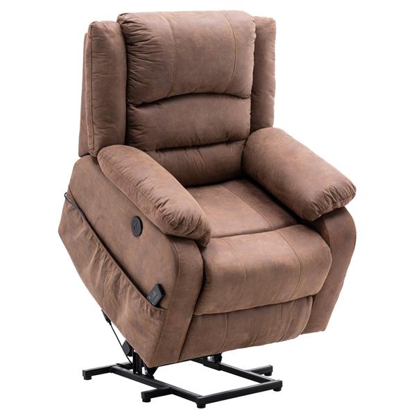 Type C electric lift function chair with massage brown PU combination