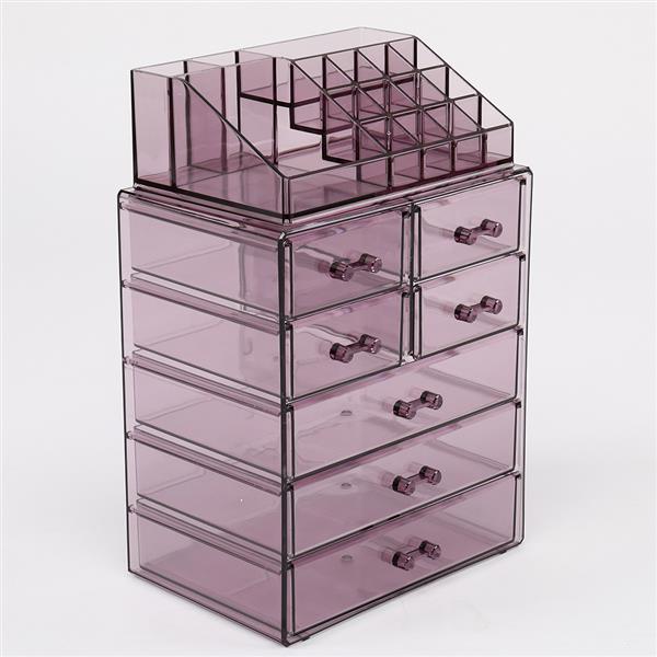 2Pcs / Set Plastic Transparent Cosmetics Storage Rack 7 Large Drawers Purple