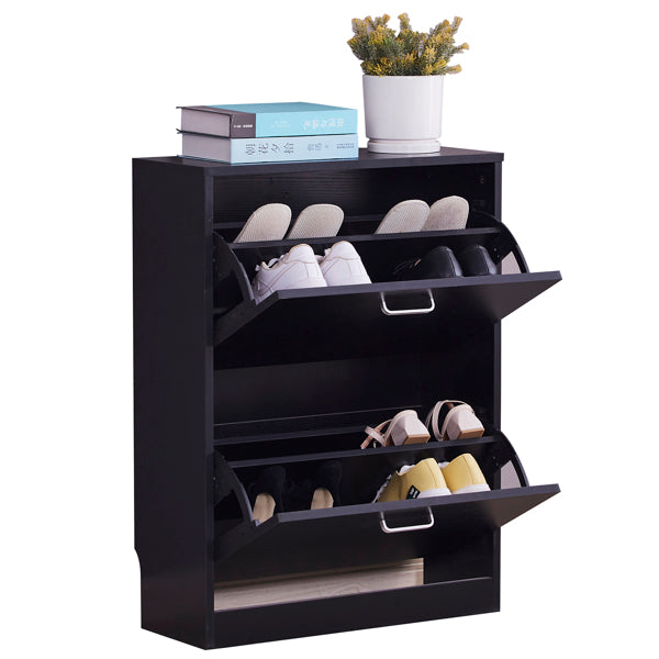2 Tier Wooden Shoe Storage Cupboard Organizer Black