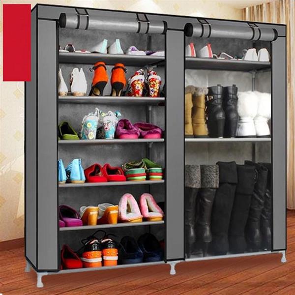 Double Rows 9 Lattices Combination Shoe Cabinet Gray