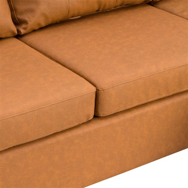 PU Leather Combination L-Shaped Sofa Light Brown