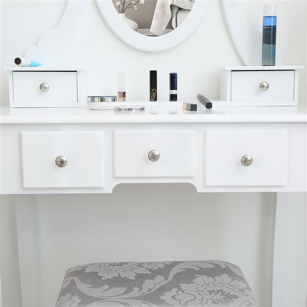 Single Mirror 5 Drawer Dressing Table White