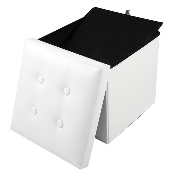 PU Leather Footstool with Leather Buckle White 38*38*38cm