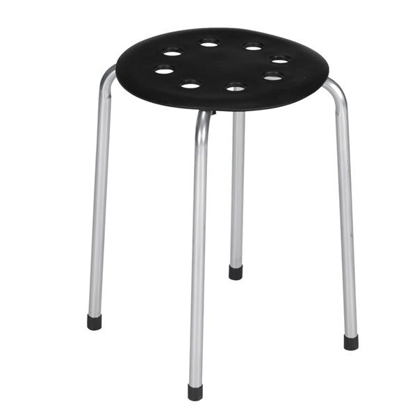 5-Piece Stackable Round Stool Black Silver