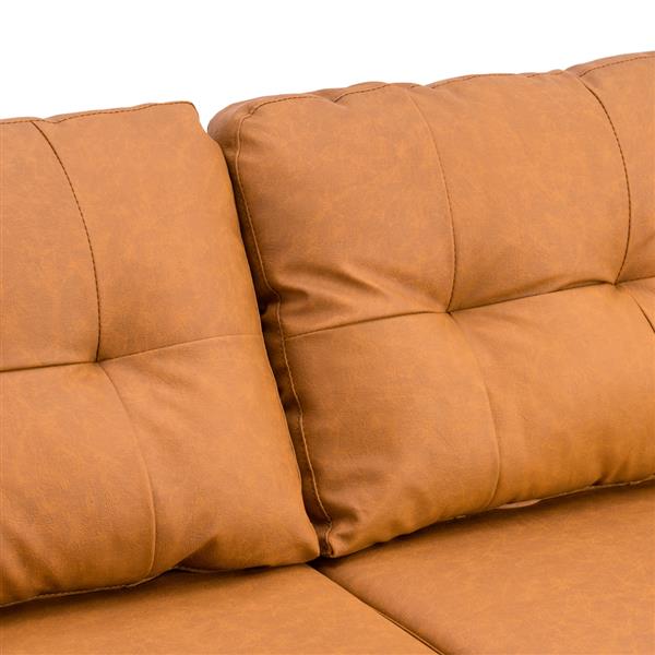 PU Leather Combination L-Shaped Sofa Light Brown