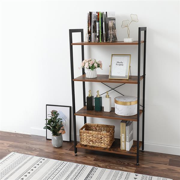 4-Layer Industrial Style Storage Rack In Antique Wood Color