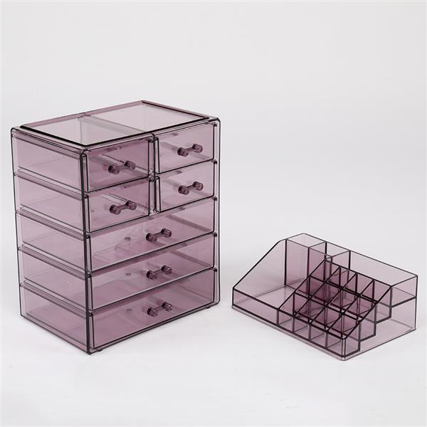 2Pcs / Set Plastic Transparent Cosmetics Storage Rack 7 Large Drawers Purple