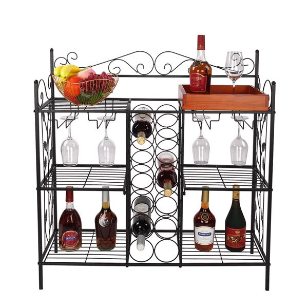 3-Layer Metal Multi-Function Wine Rack-Black