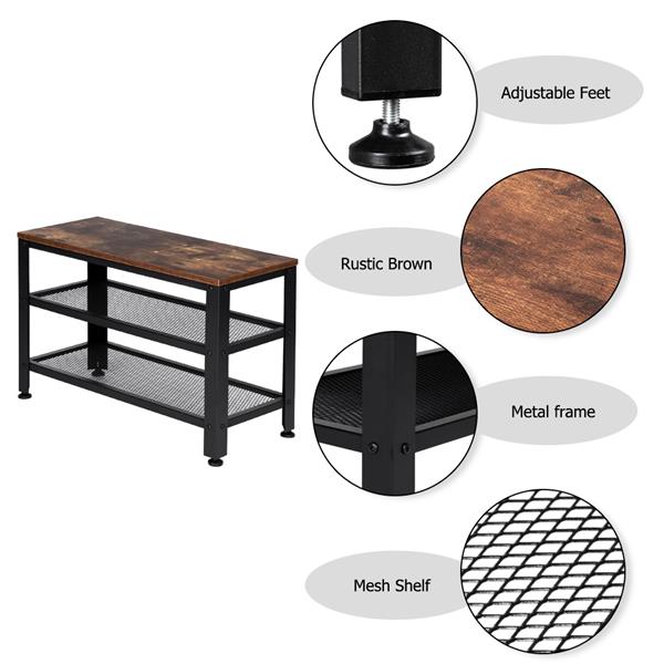 2-Layer Iron Frame Wooden Shoe Changing Stool