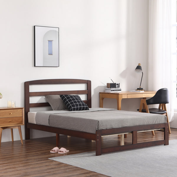 Pine Horizontal Plank Bed Walnut Color 4FT