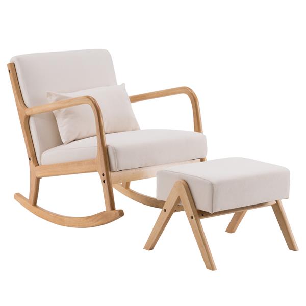 Rocking Chair Fabric Oak Sofa Beige(66x68x75cm)