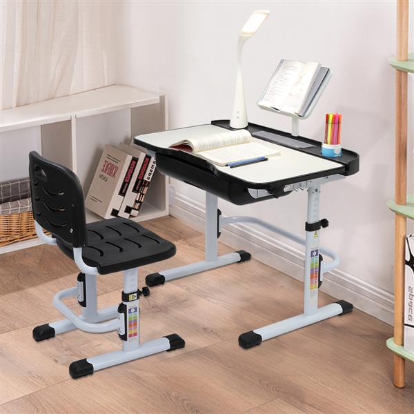 70CM Lifting Children Learning Table And Chair Black (With Table Lamp)
