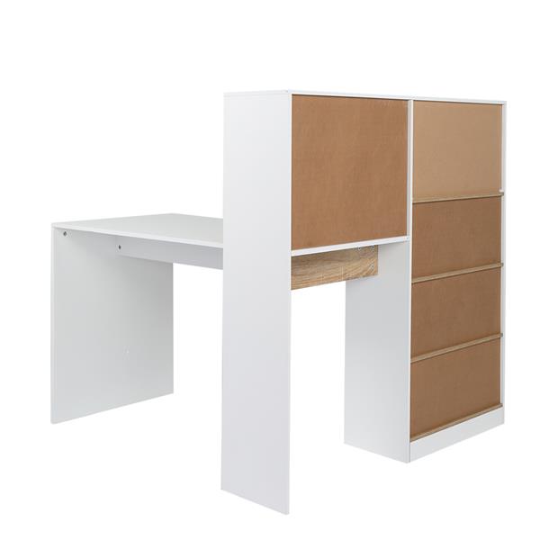 Simple Bookshelf Computer Desk White Wood Grain Color