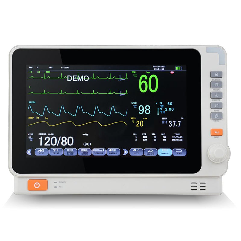 Portable 10" Screen VET Veterinary Patient Monitor with Multi-Parameter Vital Signs, ECG, NIBP, RESP, TEMP, SPO2, and PR - Ensure Optimal Care for Your Furry Patient Anytime and Anywhere