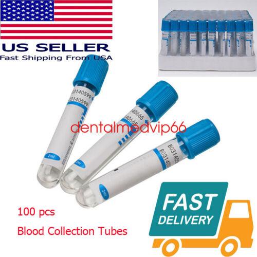 100 Pack of Medical Grade Blood Collection Coagulation Tubes - Sterile Buffered Sodium Citrate with Blue Cap for PT Testing, 2ml Glass Tubes