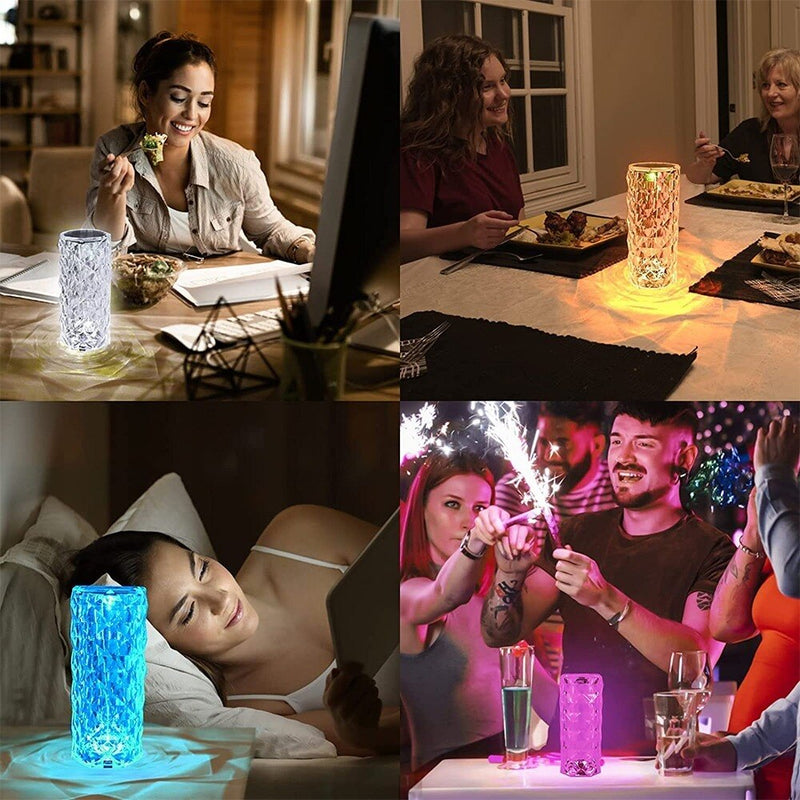 LED Crystal Table Lamp Rose Light Projector 3/16 Colors Touch Adjustable Romantic Diamond Atmosphere Light