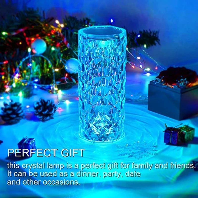 LED Crystal Table Lamp Rose Light Projector 3/16 Colors Touch Adjustable Romantic Diamond Atmosphere Light