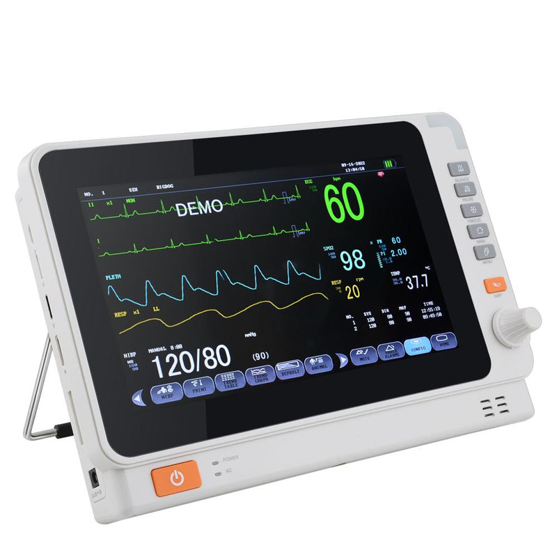 Portable 10" Screen VET Veterinary Patient Monitor with Multi-Parameter Vital Signs, ECG, NIBP, RESP, TEMP, SPO2, and PR - Ensure Optimal Care for Your Furry Patient Anytime and Anywhere