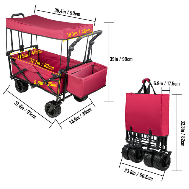 Removable Canopy Oxford Cloth Collapsible Shopping  Camping Beach Cart